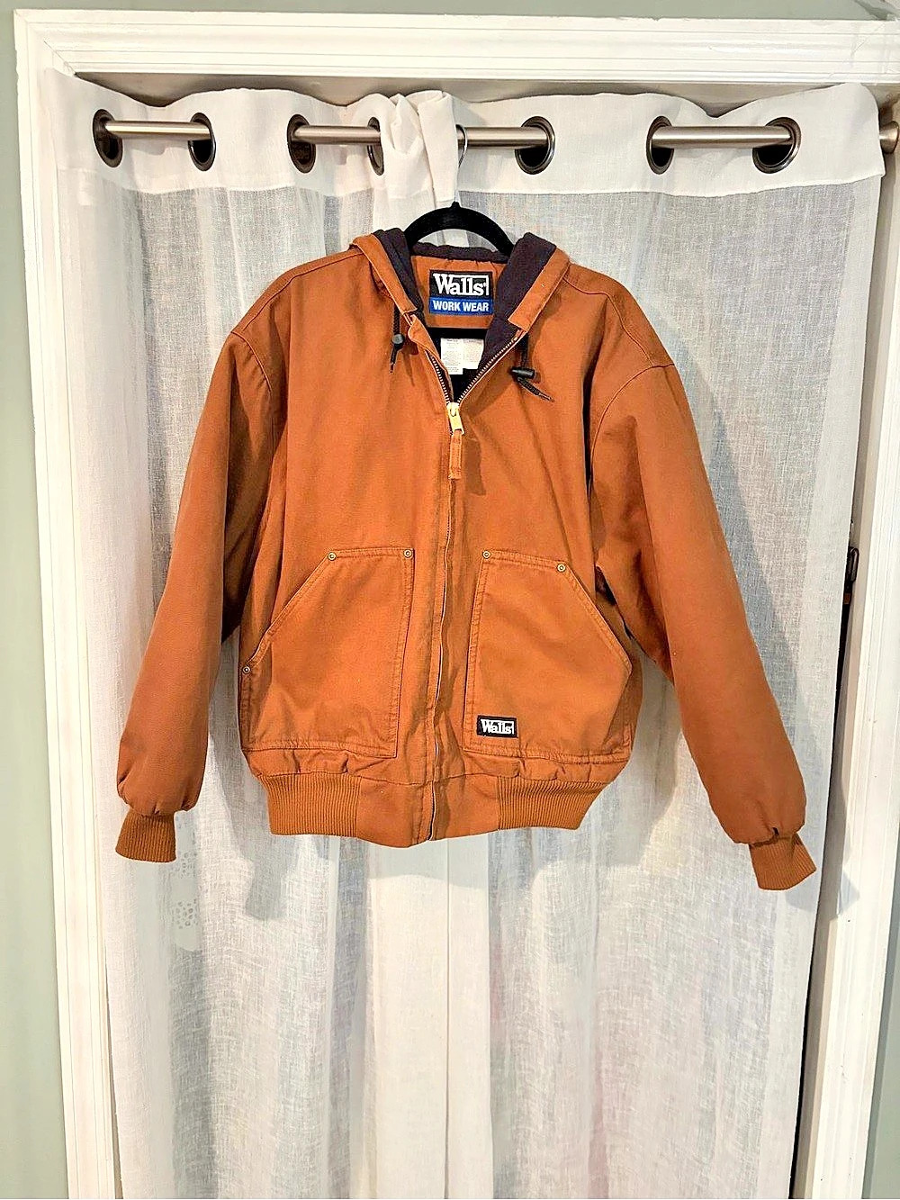 Walls Work Wear Menโs Large Brown Duck Canvas Insulated Hooded Work Jacket